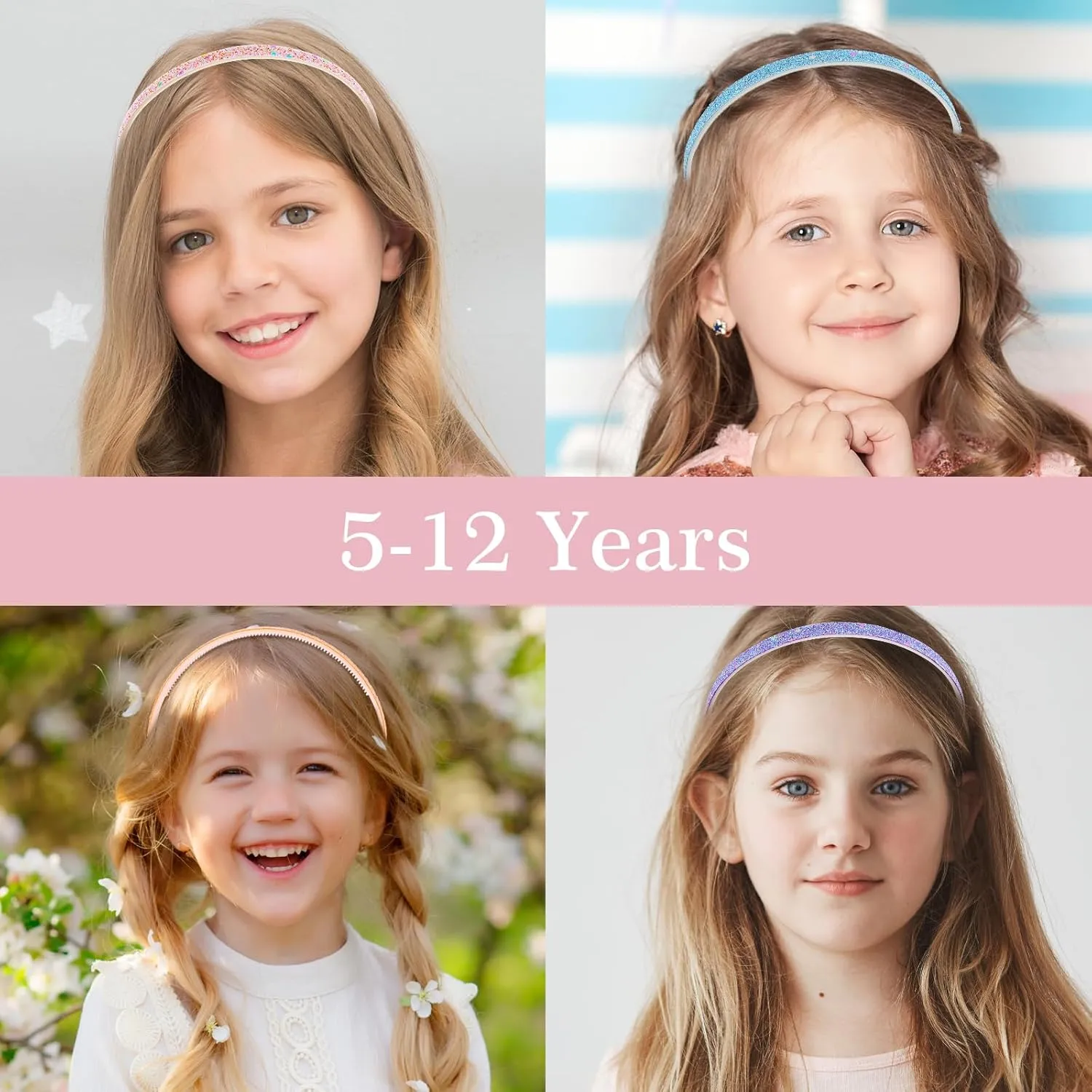 Glitter Headband, 4pcs Plastic Sparkly Cute Non Slip Chunky Hairbands, Thick Bling Confetti Rainbow Hair Bands with Teeth, Little Girls Colorful Hair Accessories