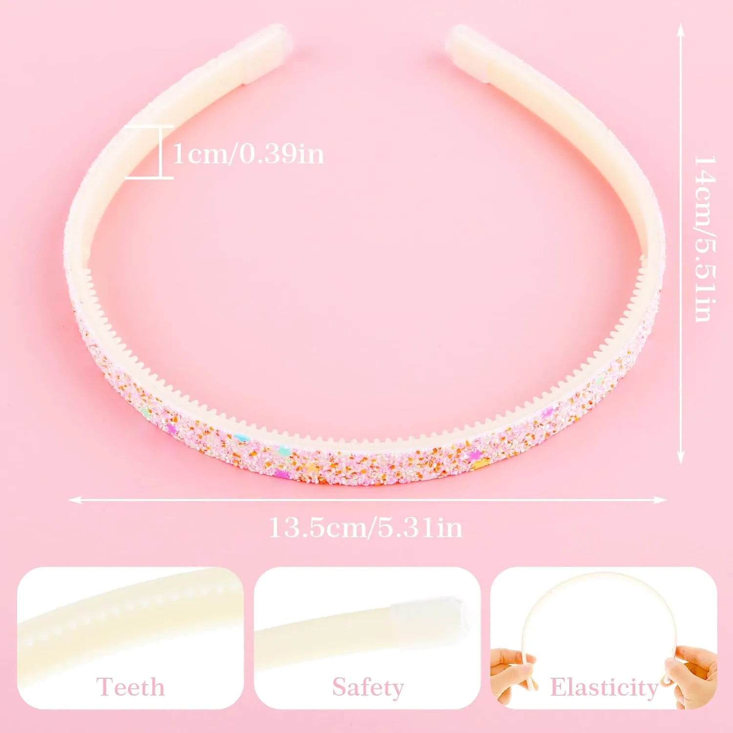 Glitter Headband, Plastic Cute Sparkly Non Slip Head Bands with Teeth, Colorful Confetti Rainbow Bling Sweet Hard Hairbands, Little Girl Hair Accessories (3, Pink   Blue   Purple)