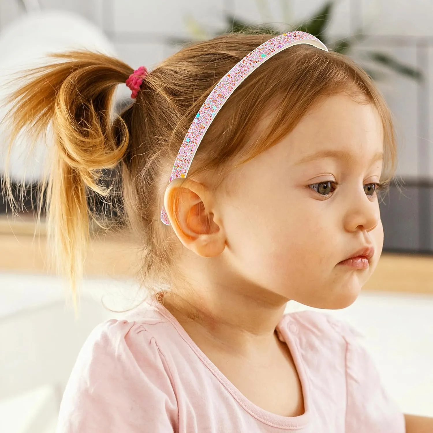 Glitter Headband, Plastic Cute Sparkly Non Slip Head Bands with Teeth, Colorful Confetti Rainbow Bling Sweet Hard Hairbands, Little Girl Hair Accessories (3, Pink   Blue   Purple)