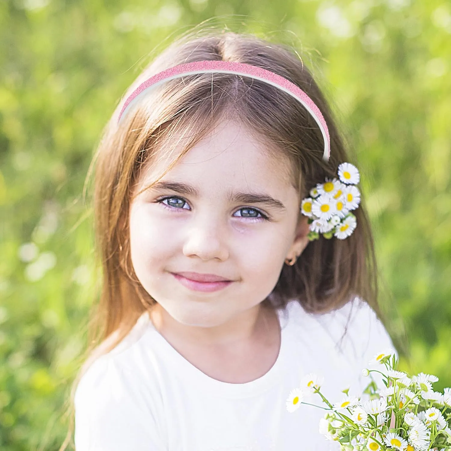 Glitter Headband, Plastic Cute Sparkly Non Slip Head Bands with Teeth, Colorful Confetti Rainbow Bling Sweet Hard Hairbands, Little Girl Hair Accessories (4, Solid color - black tail)