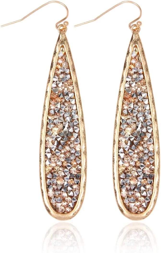 Glitter Rhinestone Statement Earrings - Sparkly Crystal Geometric Hexagon, Round Hoops, Vertical Bar, Teardrop Dangles, Shield Disc Drop