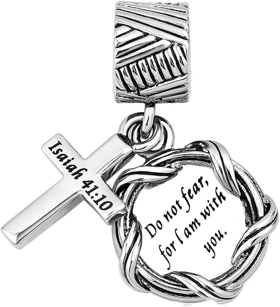God Cross Charm Compatible with Pandora Bracelets Bible Verse Silver Jesus Isaiah Matthew Gift Necklace Pendant Birthday Anniversary