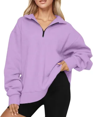 GOFULY Quarter Zip Pullover Women Fleece Fall Long Sleeve Lapel Collar Oversized Sweatshirt Drop Shoulder Shirt Winter Clothe
