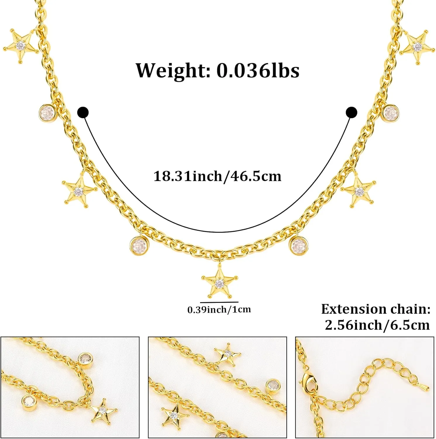 Gold Charm Necklace for Women 14K Gold Plated Dainty Round Cubic Zirconia Charm Choker Necklace Cute Star Love Heart Shell Daisy Cross Pendant Necklace Adjustable Trendy Party Jewelry Gift for Women