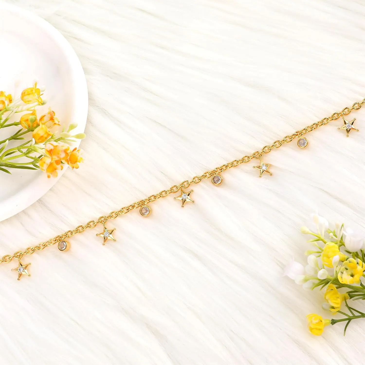 Gold Charm Necklace for Women 14K Gold Plated Dainty Round Cubic Zirconia Charm Choker Necklace Cute Star Love Heart Shell Daisy Cross Pendant Necklace Adjustable Trendy Party Jewelry Gift for Women