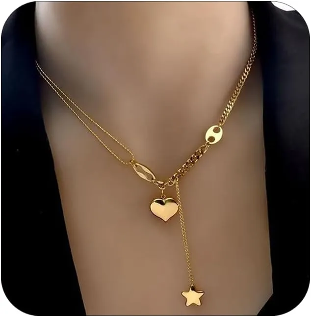 Gold Heart Necklaces for Women Trendy Dainty Gold Plated Love Heart Choker Stainless Steel Heart Pendant Star Tassel Necklaces Hypoallergenic Jewelry Gifts