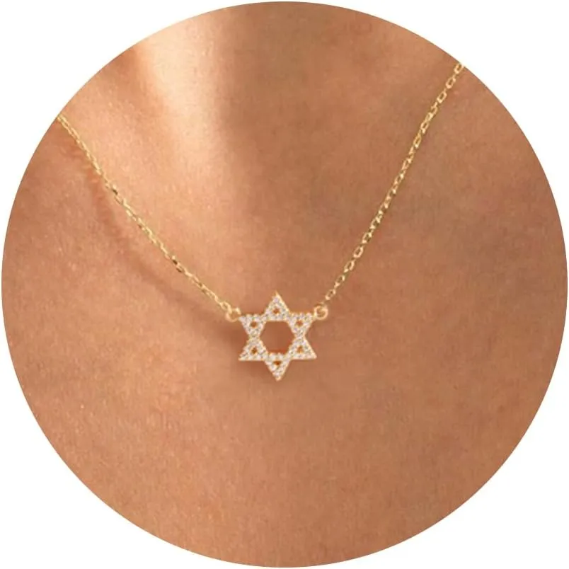 Gold Necklace for Women-14k Gold Plated Infinity Necklace Star Of David Necklace Evil Eye Cross Pendants Heart Dainty Gold Necklace For Women