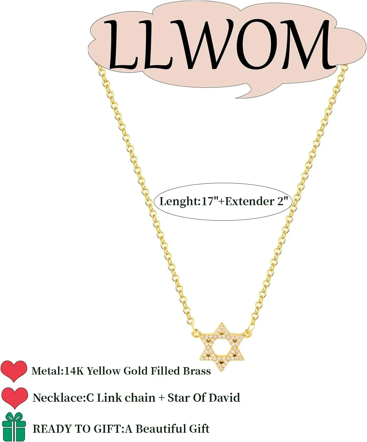 Gold Necklace for Women-14k Gold Plated Infinity Necklace Star Of David Necklace Evil Eye Cross Pendants Heart Dainty Gold Necklace For Women