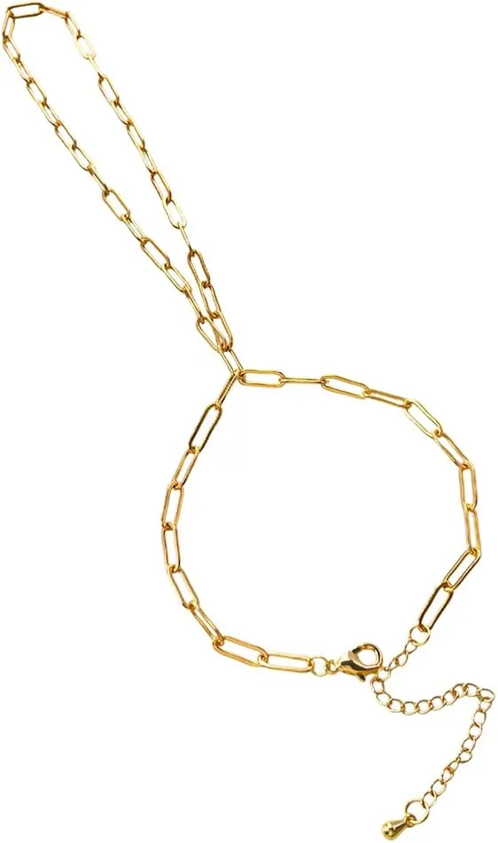 Gold Paper Clip Chain Finger To Wrist Bracelet For Women Adjustable Hand Chain Slave Bracelets Arm Jewelry
