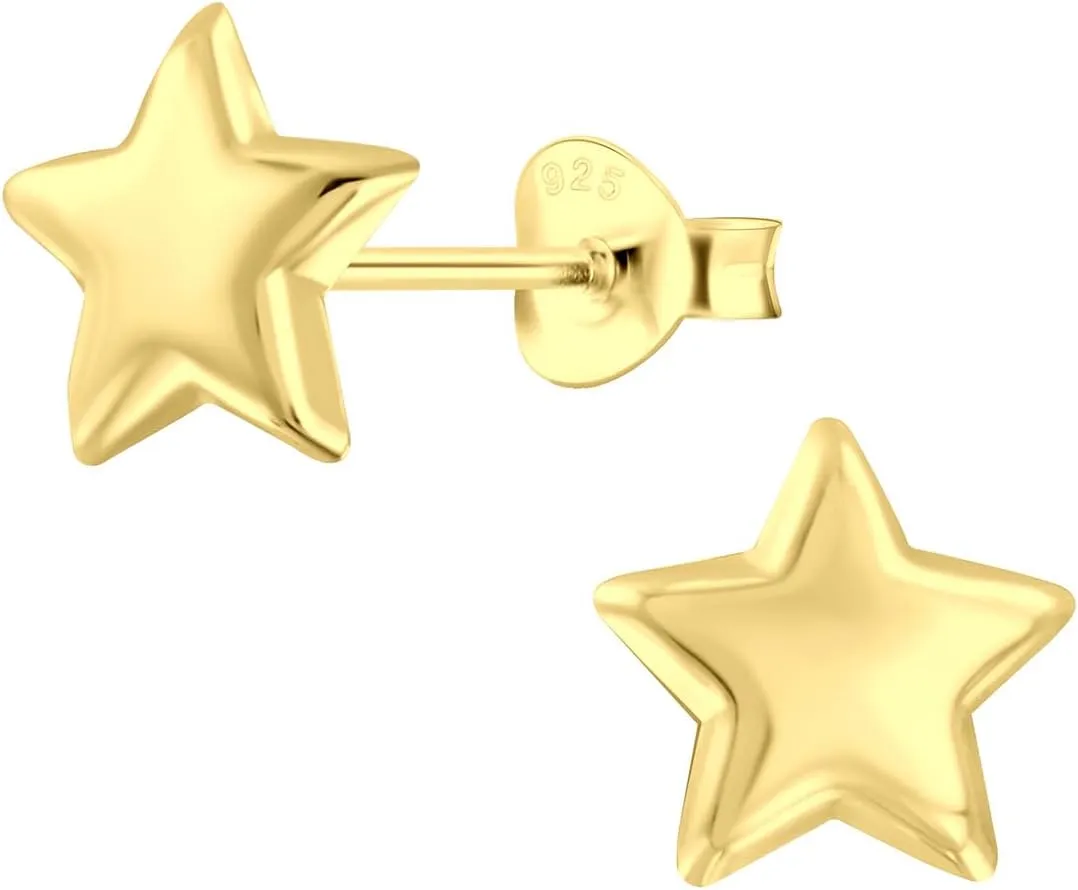 Gold Plated 925 Sterling Silver Star Stud Earrings