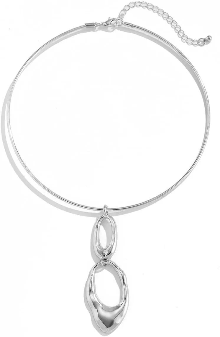 Gold-plated/Silver Metallic Cuff Choker with Irregular Hoop Charm,Cool Collar African Tribal Necklace Unique Punk Minimalist Necklace Grunge Rapper Rock Hip hop Y2k Jewelry for Women