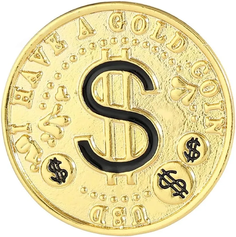 Gold Round Money Coin Brooch for Women Men Fashion Circle US Dollar Rich Symbol Sign Disc Brooches Breastpin Hip-Hop Dress Costume Accessories Jewelry for Rapper Fans