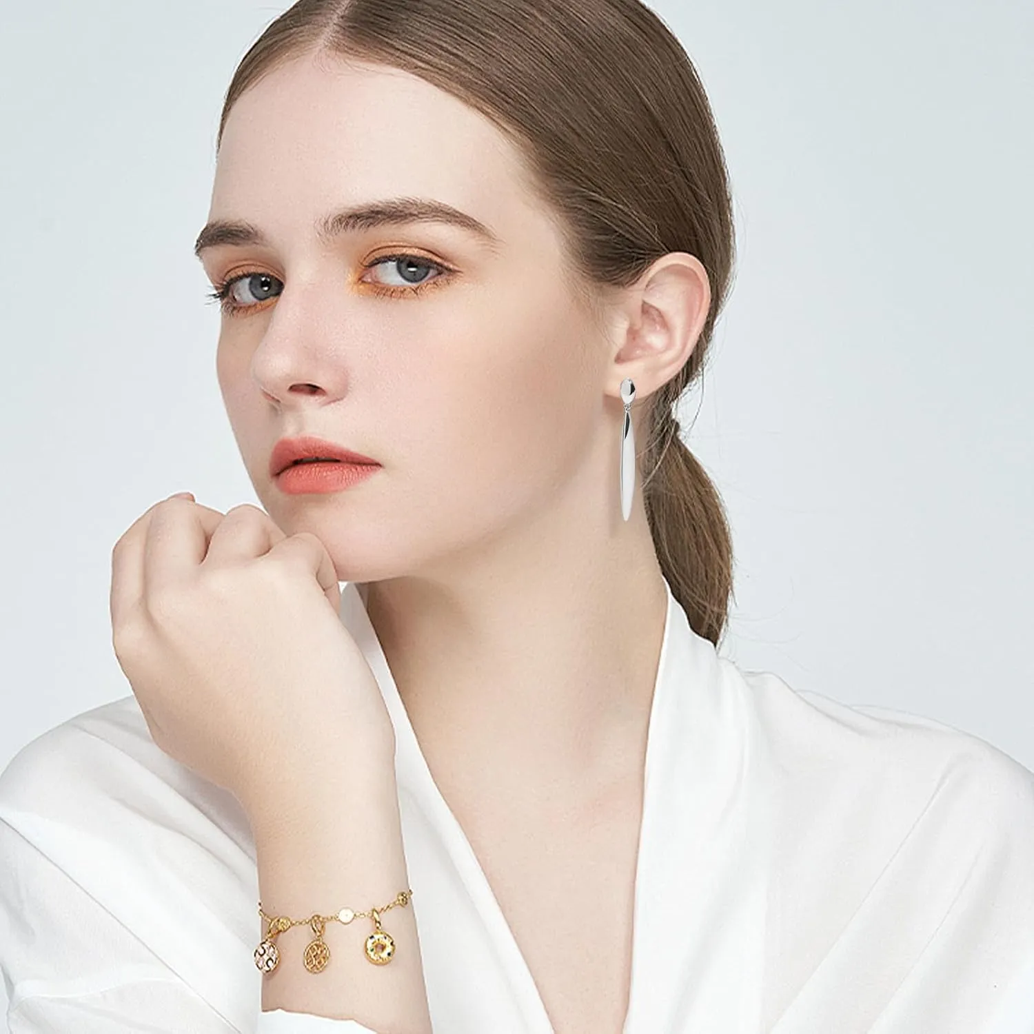 Gold Silver Minimalist Dainty Long Bar Drop Dangle Earrings for Women