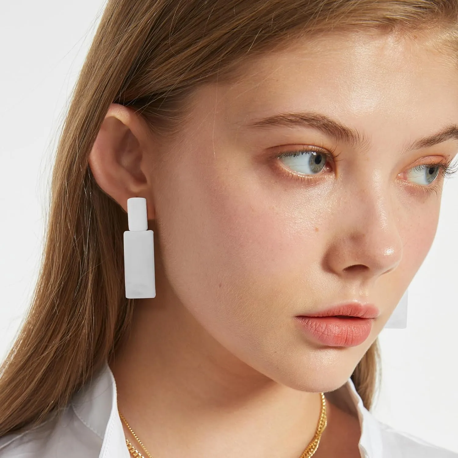 Gold/White Gold Drop Dangle Earrings for Women - Long Dangle Rectangle Mirror Shine Geometric Earrings, Fashion Statement Jewelry | Chunky Jewelry for Women Gifts