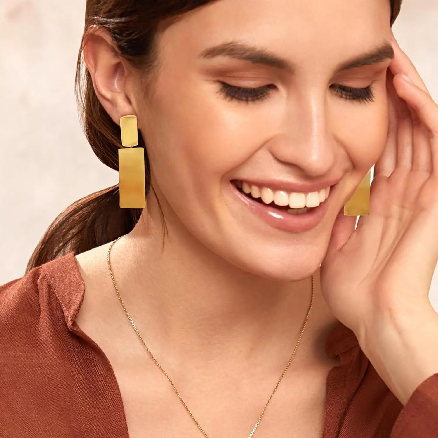 Gold/White Gold Drop Dangle Earrings for Women - Long Dangle Stainless Steel Rectangle Mirror Shine Geometric Earrings, Fashion Statement Jewelry | Chunky Jewelry for Women Gifts
