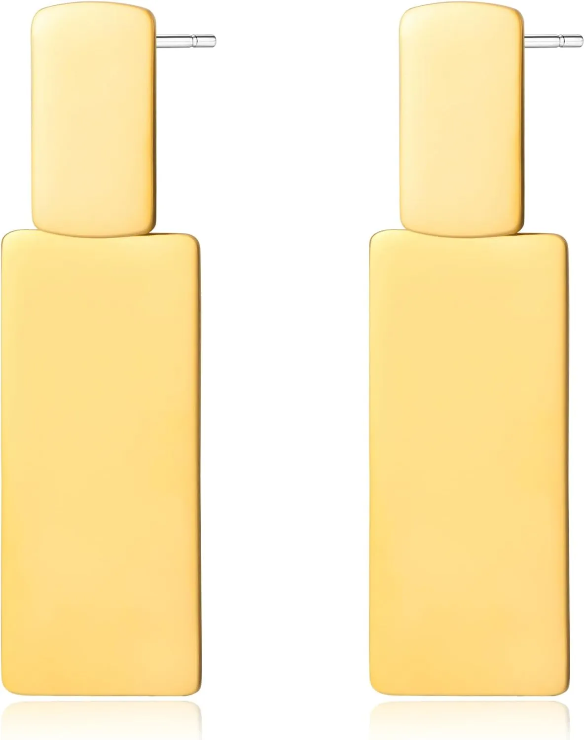 Gold/White Gold Drop Dangle Earrings for Women - Long Dangle Stainless Steel Rectangle Mirror Shine Geometric Earrings, Fashion Statement Jewelry | Chunky Jewelry for Women Gifts