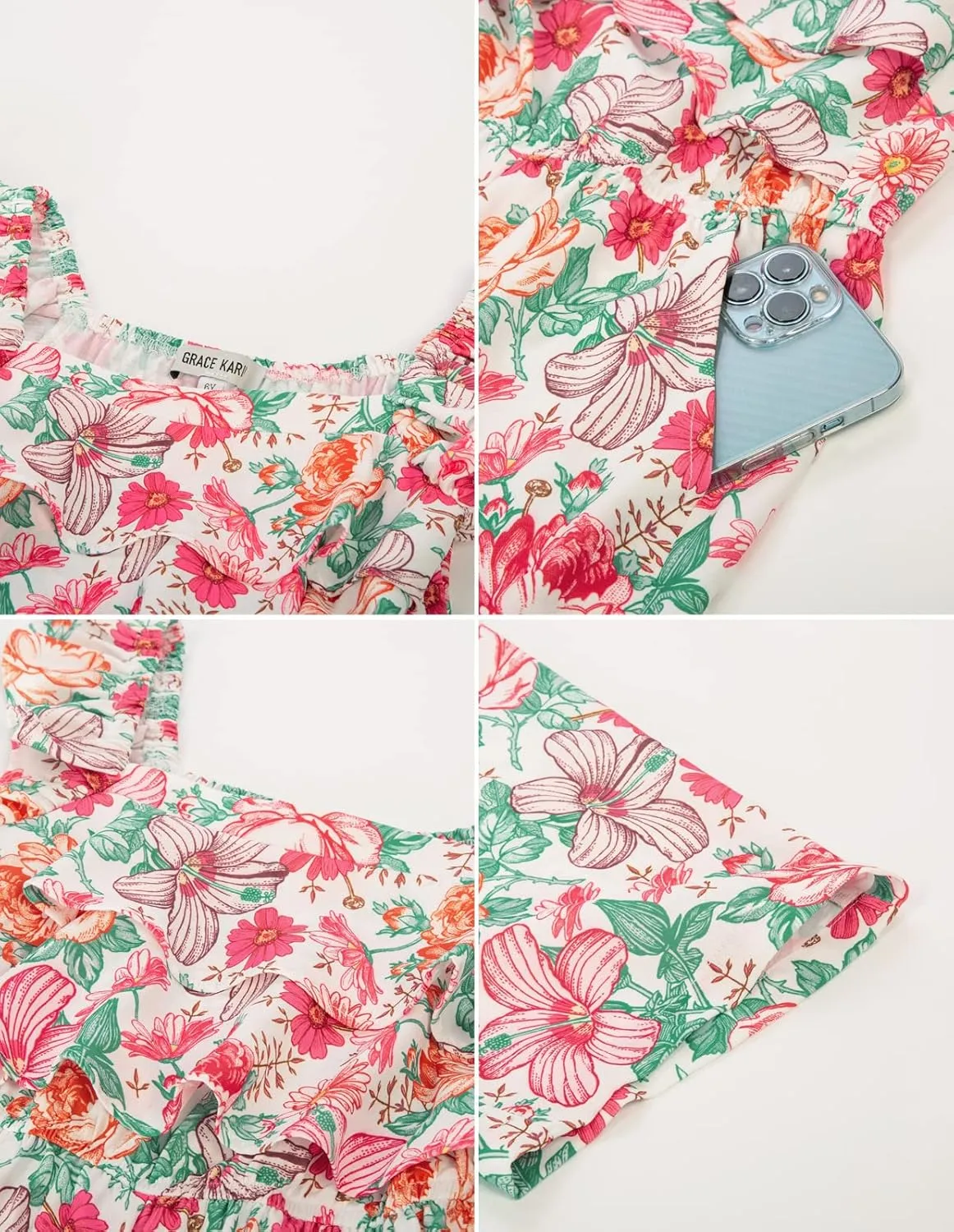 GRACE KARIN Girls Floral Jumpsuit Flutter Sleeve Square Neck Wide Leg Rompers