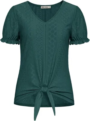 GRACE KARIN Women's 2025 Summer Tops Short Sleeve V Neck Basic T Shirts Dressy Casual Tie Front Tops Eyelet Blouses Tunic
