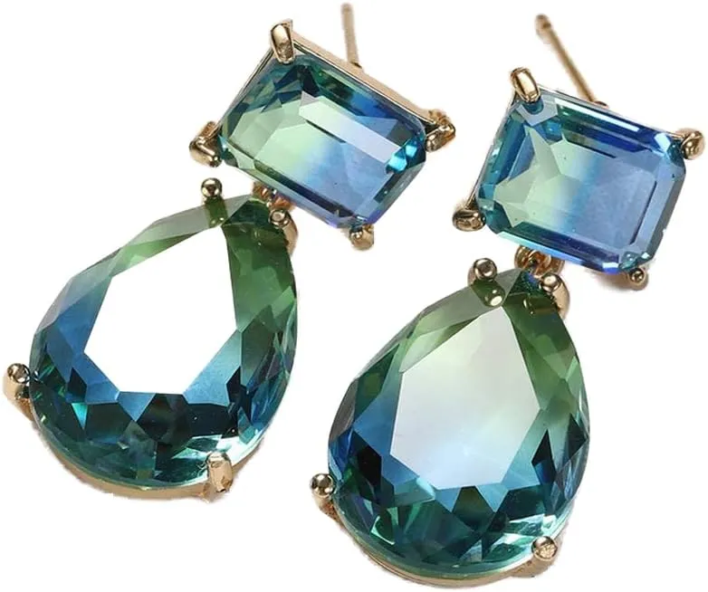 Gradient Color Water Drop Zircon Earrings for Women's Drop Dangle Earrings Rhinestone Square Drop Chandelier Statement Juran Green Colorful Sparkly Diamond Dangle Earrings