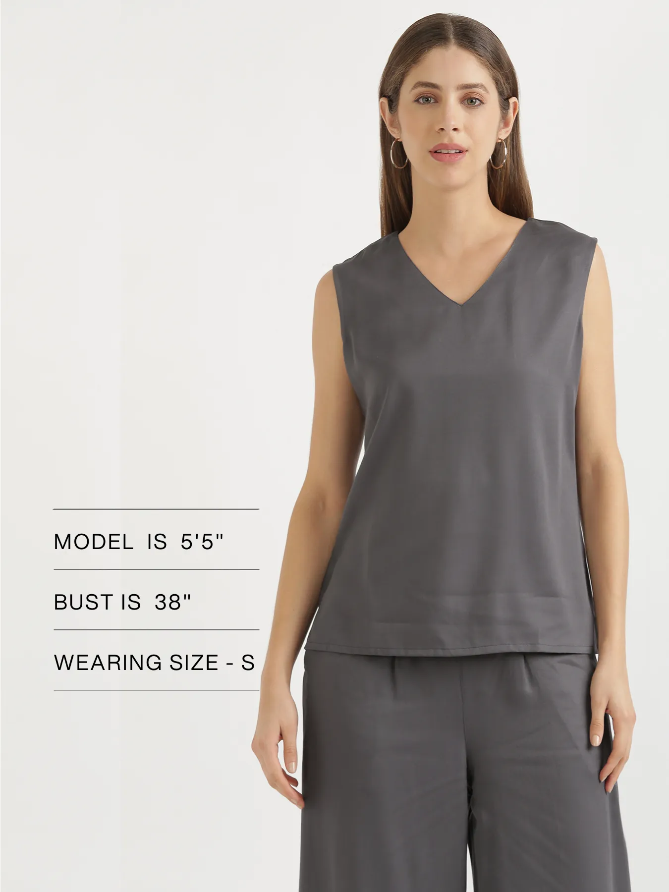 Grey V-Neck Sleeveless Top