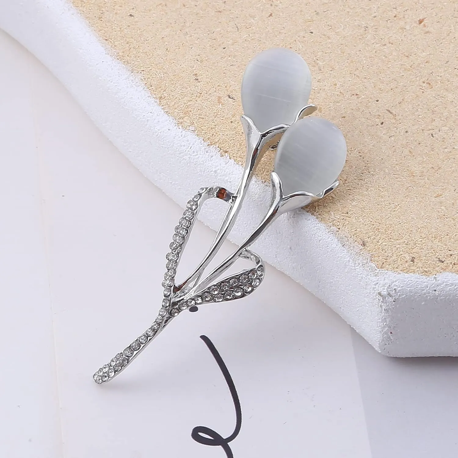 Guoshang Women Rose Gold Opal Calla Lily Brooch Pin Flower Opal Lapel Pin for Coats Jackets Sweaters Accessories,Silver,1 Pc
