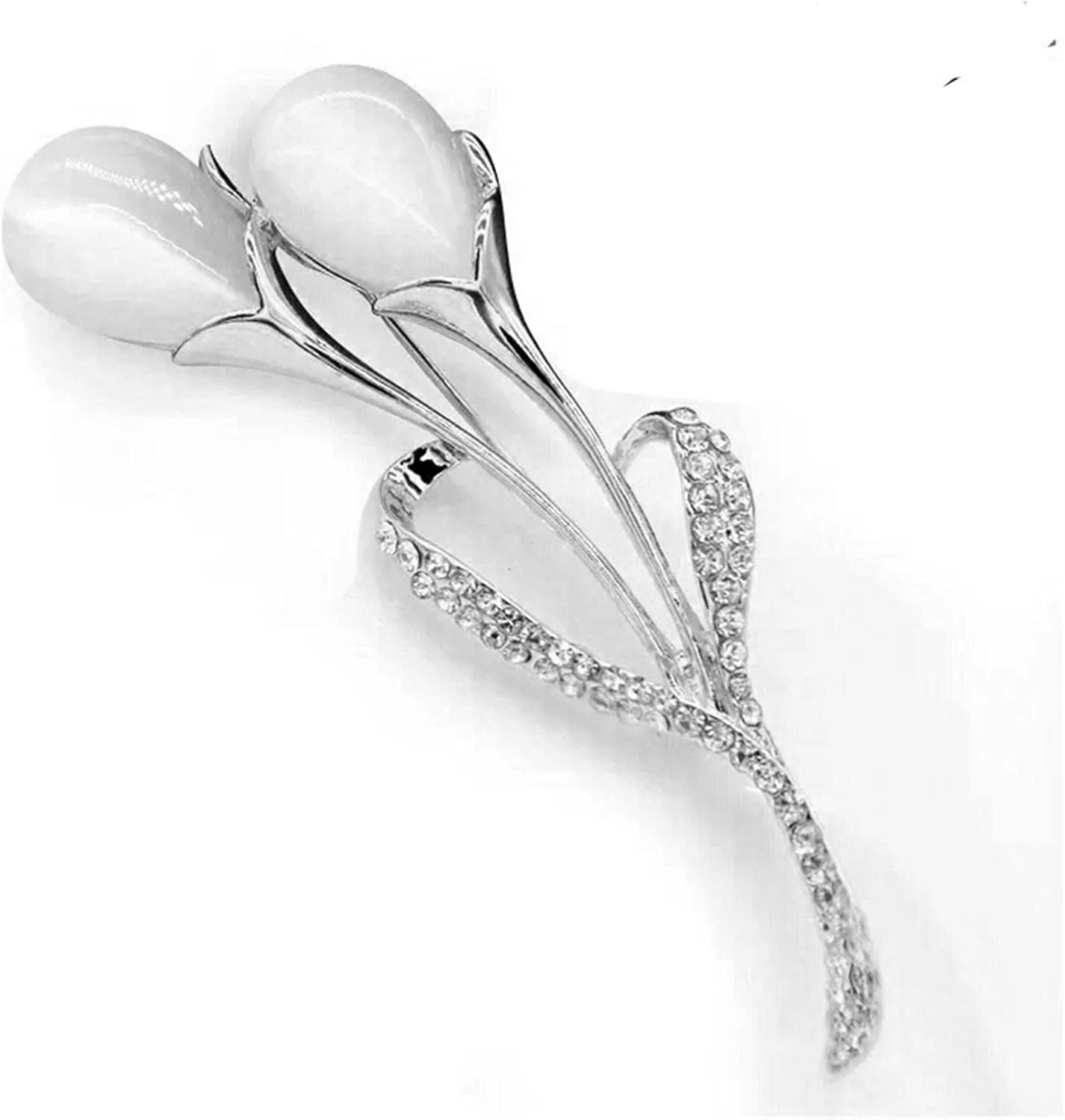 Guoshang Women Rose Gold Opal Calla Lily Brooch Pin Flower Opal Lapel Pin for Coats Jackets Sweaters Accessories,Silver,1 Pc