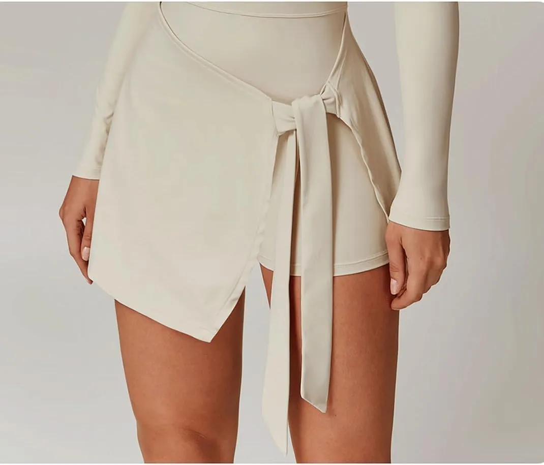 Haellun Womens Tennis Skort Dress Bodycon Tie Wrap Skirt Built in Shorts Golf Athletic Workout Rompers