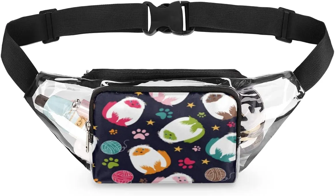 Hair Cat Clear Fanny Pack Stadium Approved Adjustable Clear Belt Bag Cute Waist Bags for Women Men Travel Sports Events Hiking Concerts