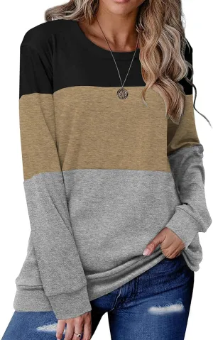 Halife Women's Long Sleeve Color Block Tops Crewneck Sweatshirts Pullover Tunic Shirts Blouses