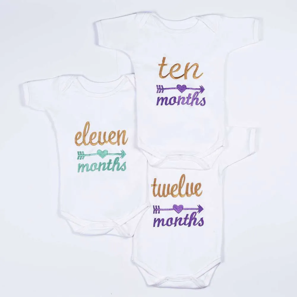 Hand Embroidered Milestone Romper Set of 12 - Cupid