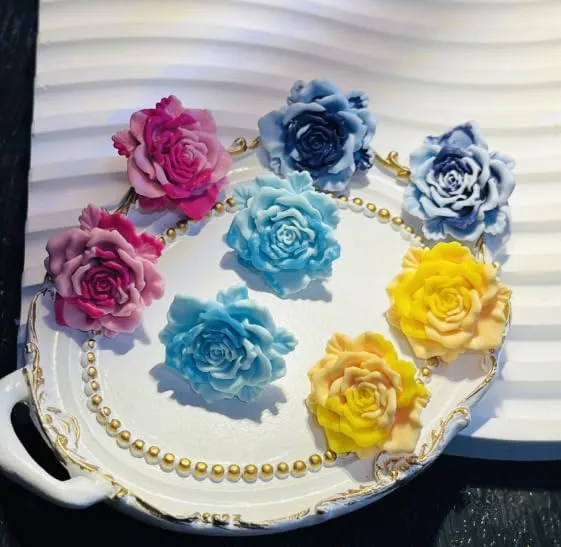 Handcrafted Gradient Double-color Rose resin Earrings - Unique Artisanal Flower Studs for Women