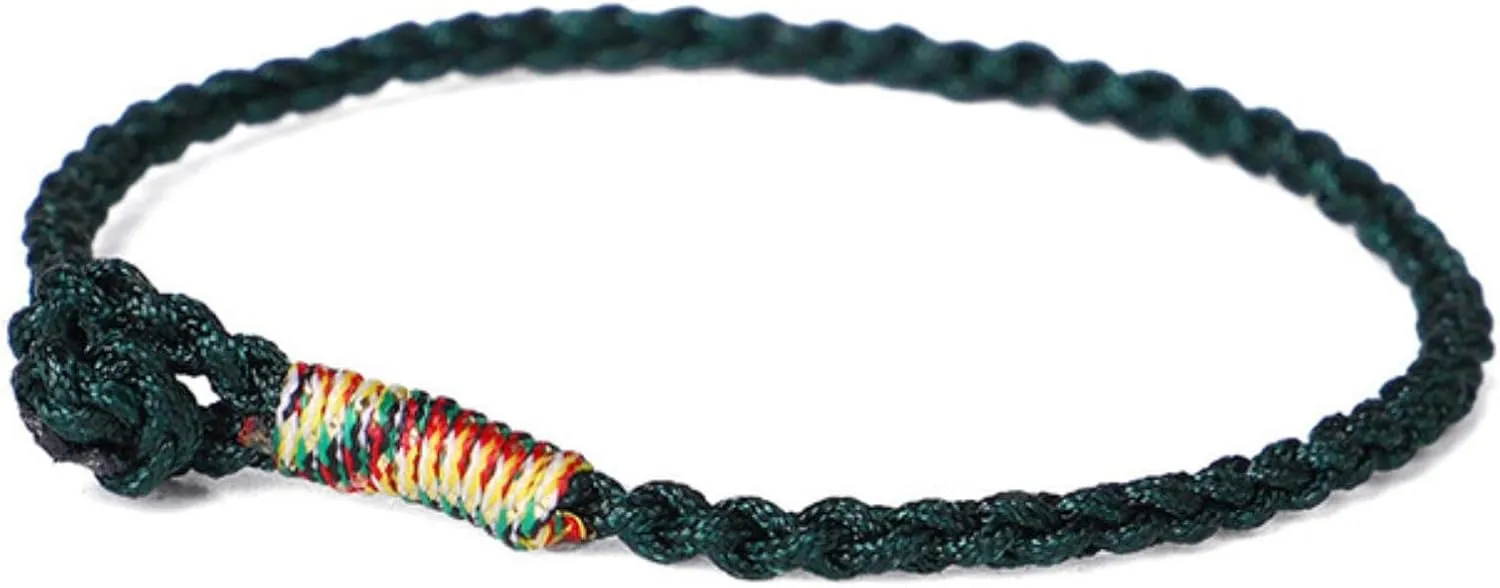 Handmade Lucky Green Bracelets & Bangles for Women Men Tibetan Buddhist Hand Braided Knots Rope Adjustable Bracelets