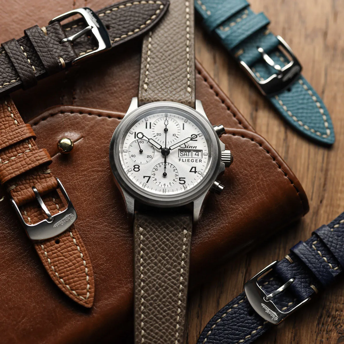 Hanley Textured Epsom Leather Watch Strap - Light Blue