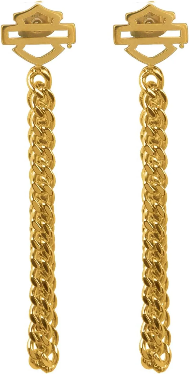 Harley-Davidson Women's Curblink Chain Drop Dangle Post Earrings - Gold