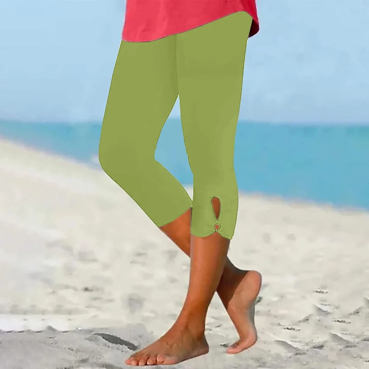 High Waist Yoga Leggings for Women Tummy Control Capri Pants Solid Color Workout Running Pants Gym Stretch Joggers