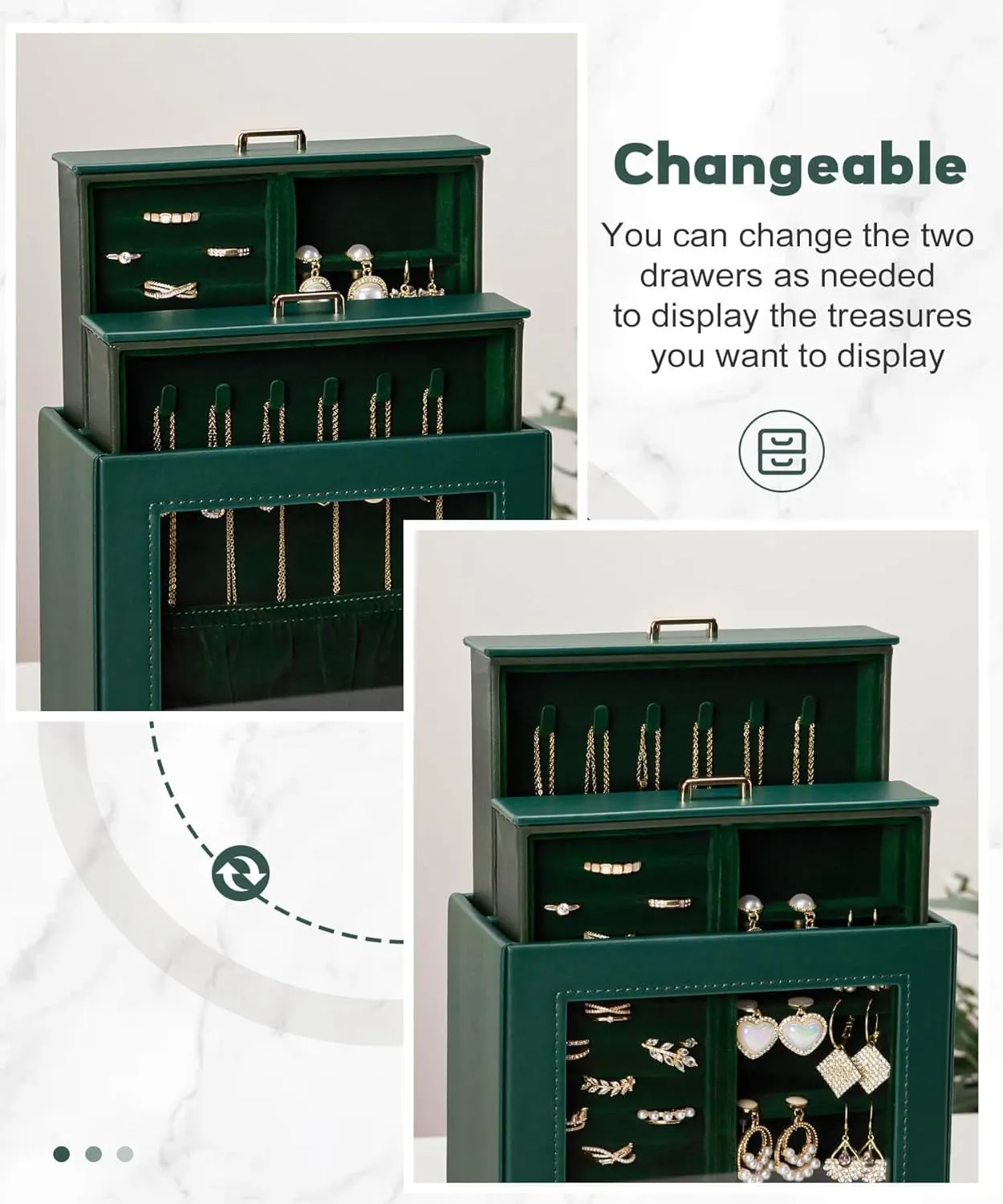 Homde Jewelry Organizer Girls Women Jewelry Box for Necklaces Rings Earrings Gift Bracelets Storage Case (Forest Green   Gold)