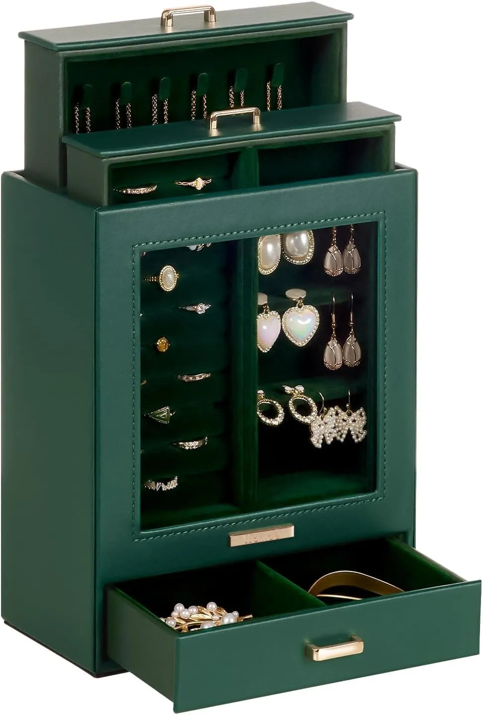 Homde Jewelry Organizer Girls Women Jewelry Box for Necklaces Rings Earrings Gift Bracelets Storage Case (Forest Green   Gold)