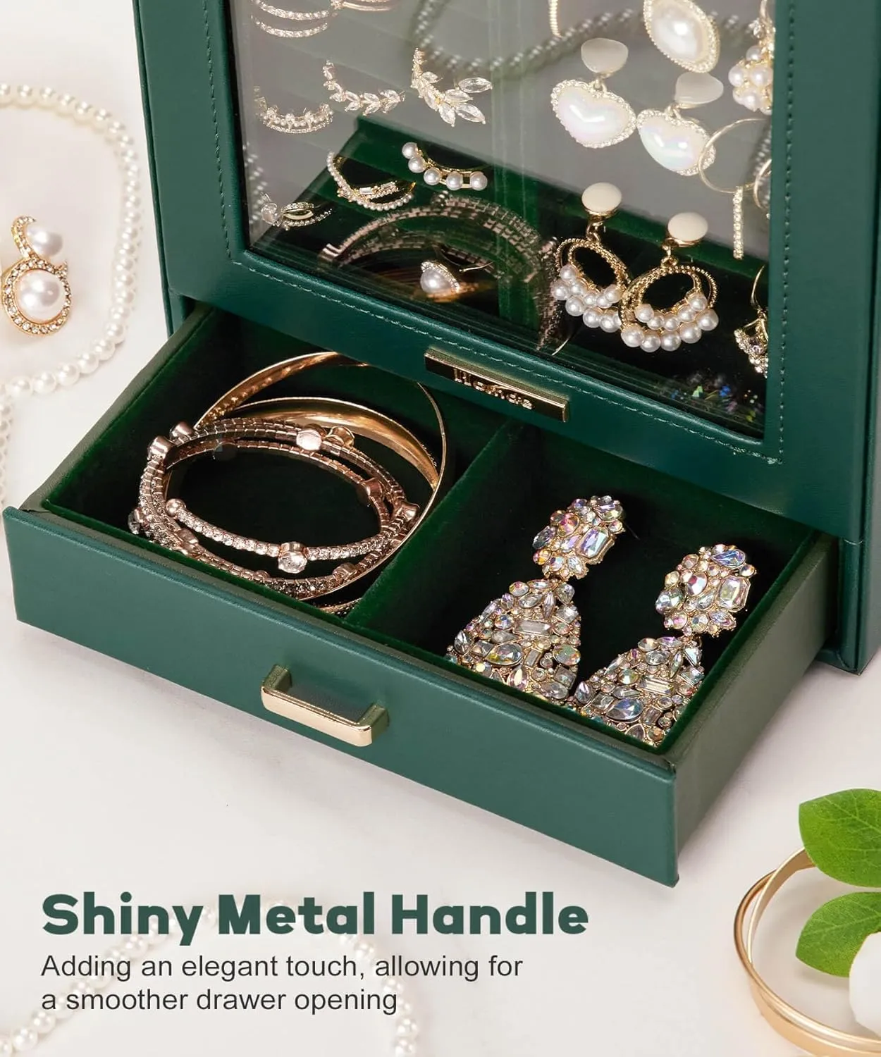 Homde Jewelry Organizer Girls Women Jewelry Box for Necklaces Rings Earrings Gift Bracelets Storage Case (Forest Green   Gold)