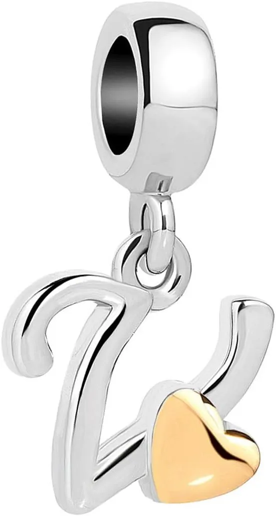 Initial A-Z Letter Charm Compatible with Pandora Charms Bracelets Name Alphabet Dangle Gift Gold Love Heart Family Birthday Anniversary