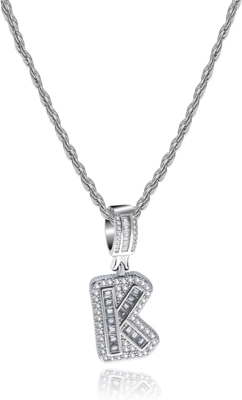 Initial Letter Necklace for Women Men Silver Alphabet A-Z Sparkling Crystal Clear CZ Charm Gifts Pendant Birthday Anniversary
