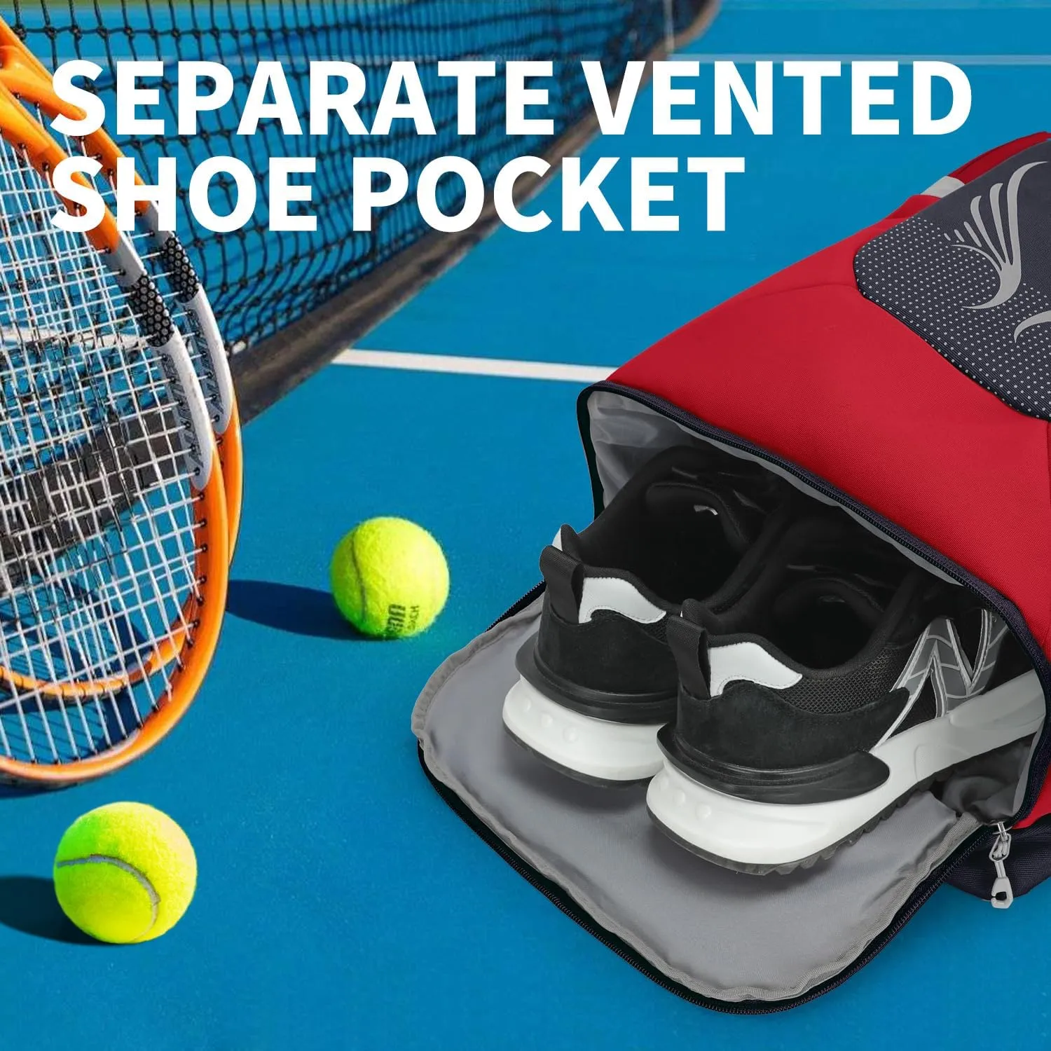 INOXTO 40L Tennis Backpack for Men & Women, Large Pickleball Bag With Independent Shoe Storage, Waterproof & Breathable, Holds 2 Tennis Rackets for Badminton, Travel & Camping