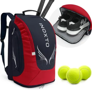INOXTO 40L Tennis Backpack for Men & Women, Large Pickleball Bag With Independent Shoe Storage, Waterproof & Breathable, Holds 2 Tennis Rackets for Badminton, Travel & Camping