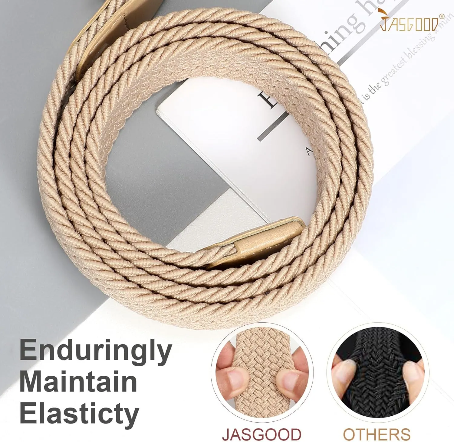 JASGOOD Women Braided Woven Elastic Stretch Belt Men Golf Web Casual Belt for Pants Jeans