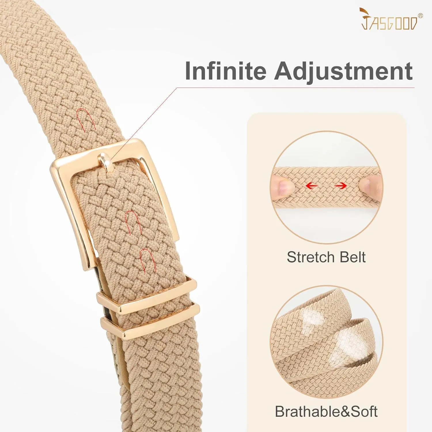 JASGOOD Women Braided Woven Elastic Stretch Belt Men Golf Web Casual Belt for Pants Jeans
