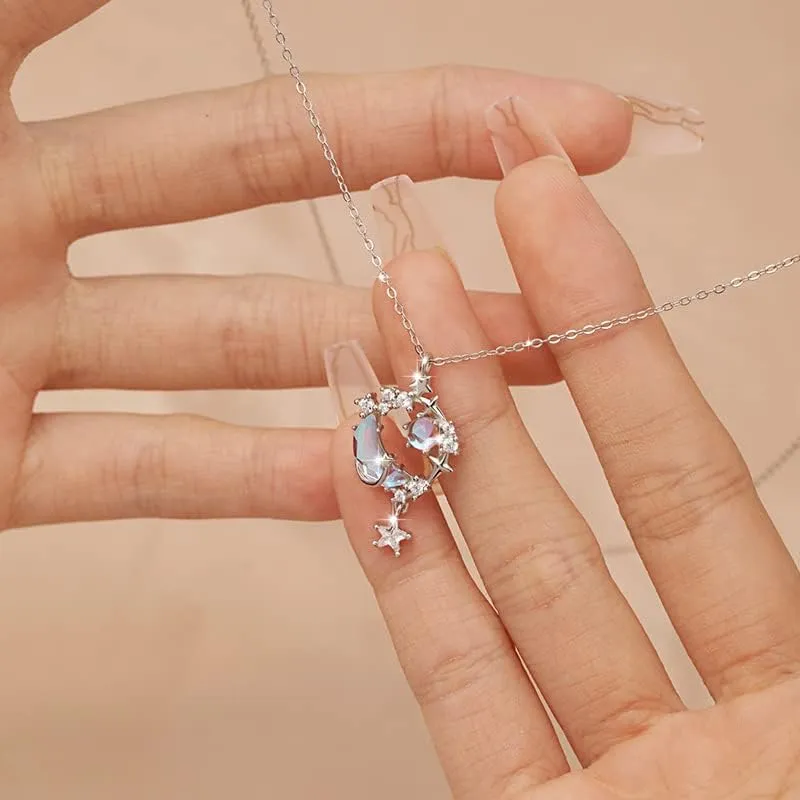 Jewelry for Women Gift Universe Planet Star Moon Women's Nekclace, 925 Sterling Silver Moon and Star Pendants Gifts, Valentine's Day Anniversary Birthday for Women Wife Mom Lady Her