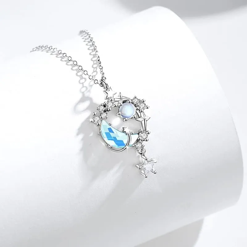Jewelry for Women Gift Universe Planet Star Moon Women's Nekclace, 925 Sterling Silver Moon and Star Pendants Gifts, Valentine's Day Anniversary Birthday for Women Wife Mom Lady Her