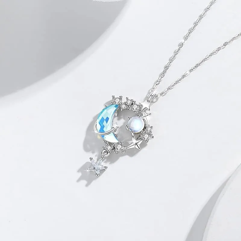 Jewelry for Women Gift Universe Planet Star Moon Women's Nekclace, 925 Sterling Silver Moon and Star Pendants Gifts, Valentine's Day Anniversary Birthday for Women Wife Mom Lady Her
