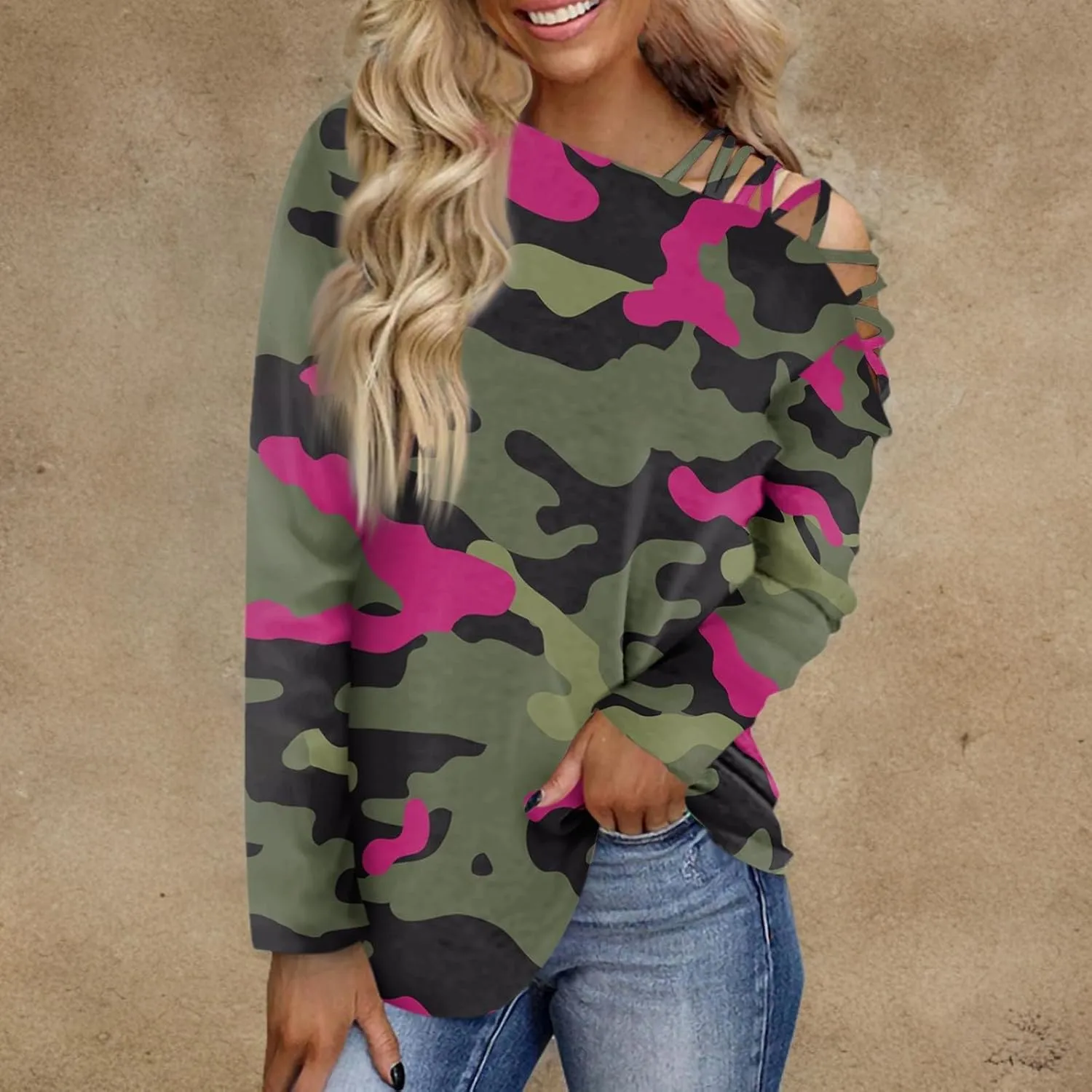JJHAEVDY Oversized Sweatshirt for Women Printing Off Shoulder Long Shirts Long Sleeve Flat Neck Outfits Comfy Sweatshirts