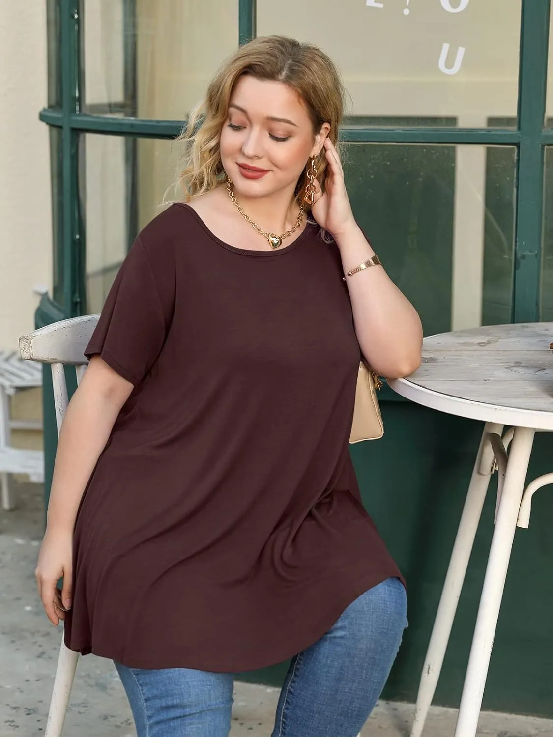 JollieLovin Women's Plus Size Tops Summer Tunic Short Sleeve Loose Fit T-Shirt to Wear with Leggings