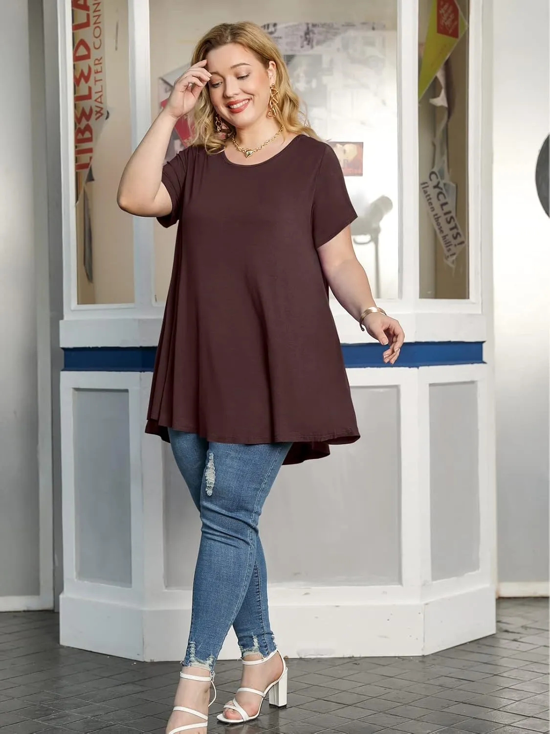 JollieLovin Women's Plus Size Tops Summer Tunic Short Sleeve Loose Fit T-Shirt to Wear with Leggings